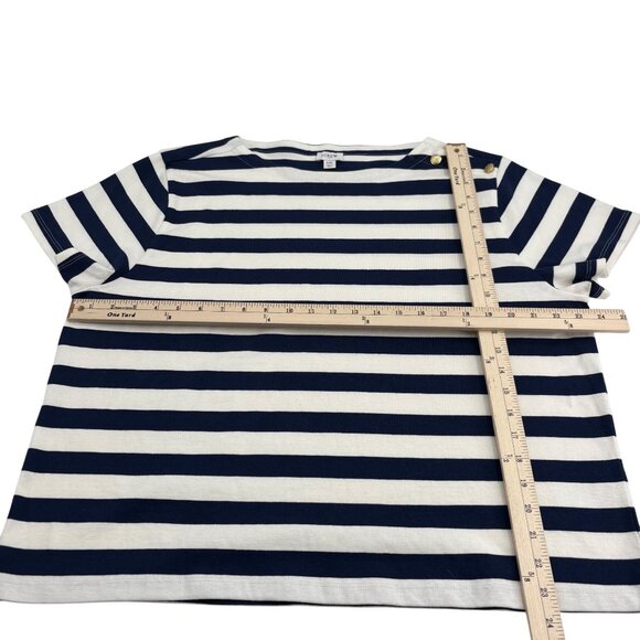 J.Crew Womens Striped Nautical T-Shirt XXL 100% Cotton Navy & White Button - Picture 4 of 6